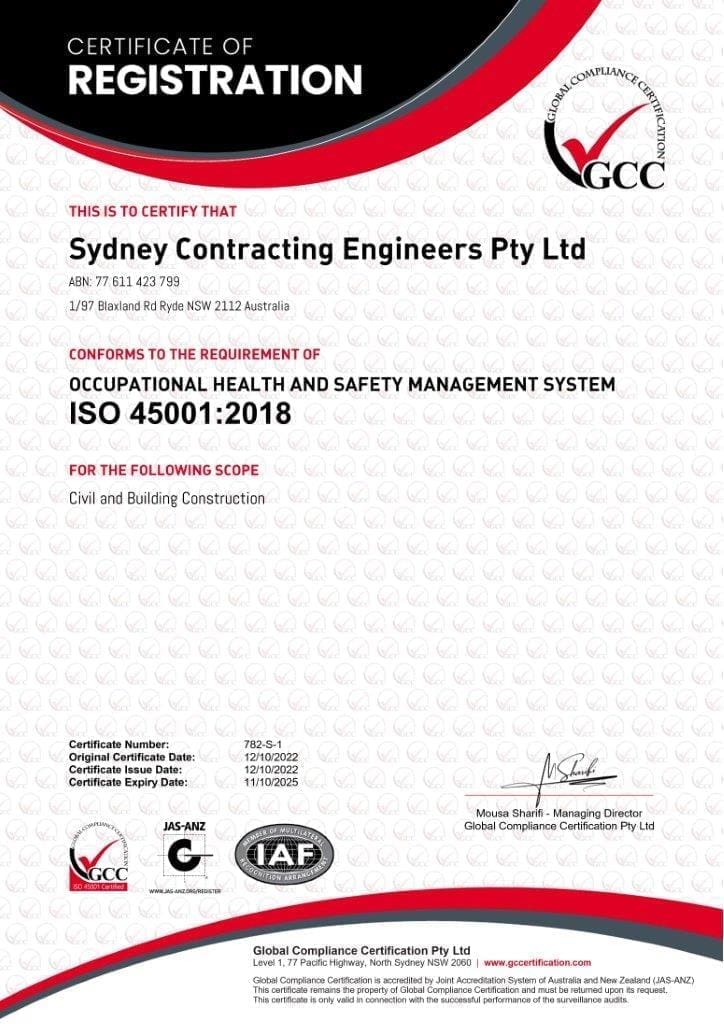 ISO 45001 Sydney Contracting Engineers SCE Corp
