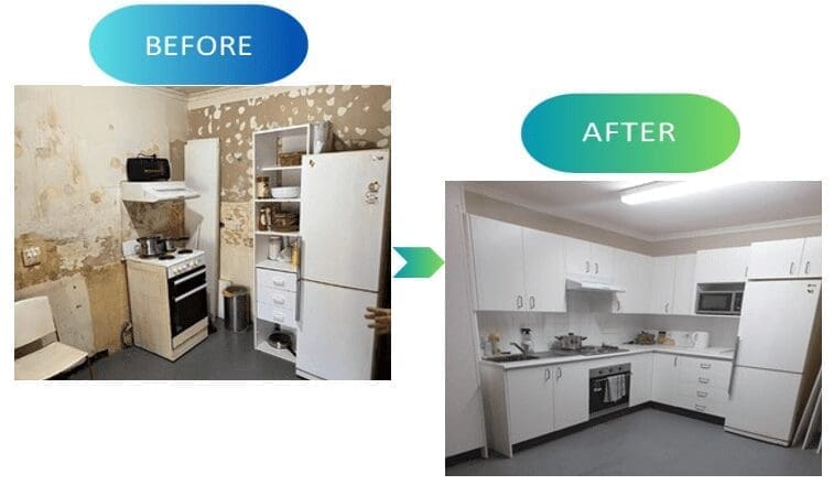 Before and after kitchen renovation Sydney Contracting Engineers at SCE Corp